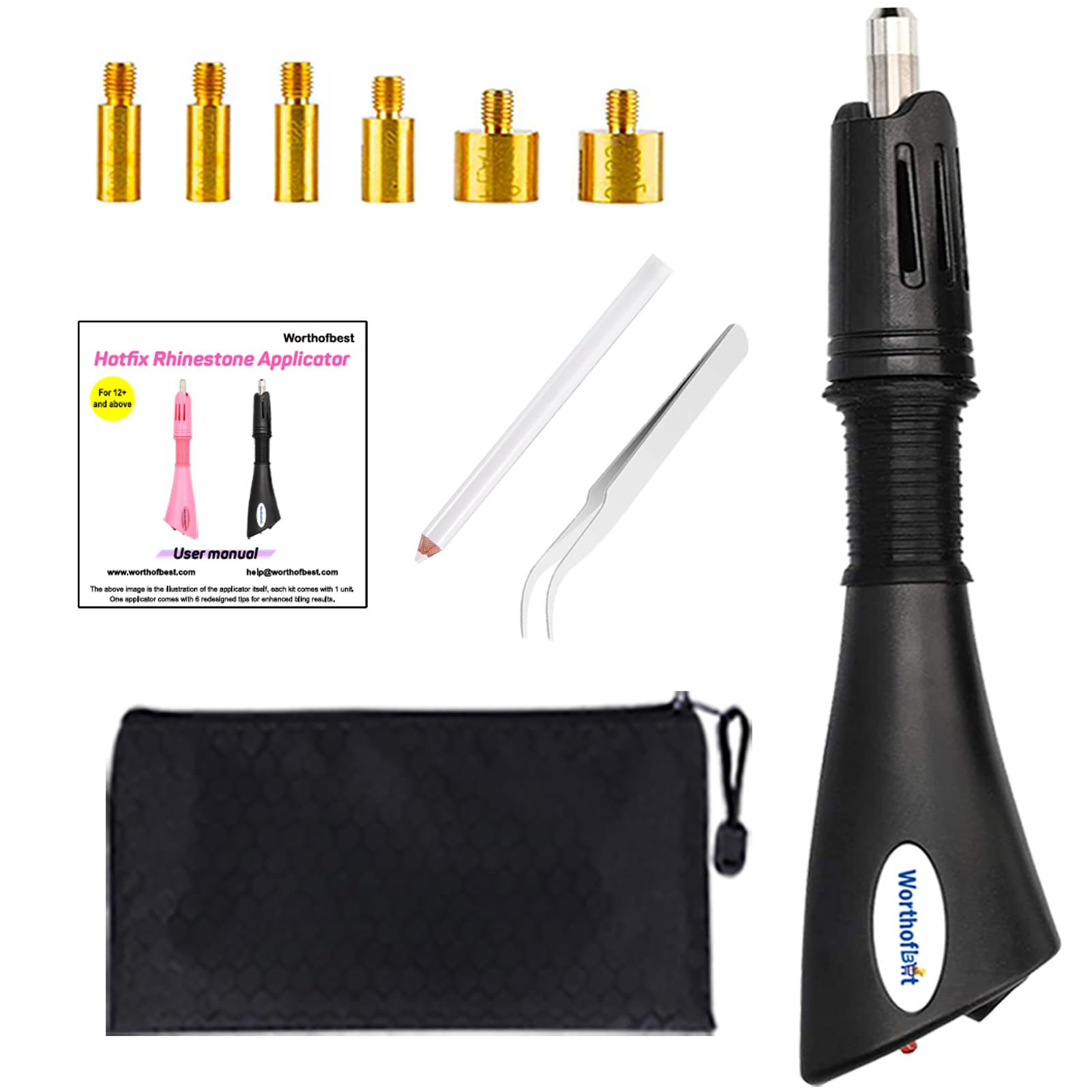 Photo 1 of Hotfix Tool for Blinging Clothes, Fabric, Clothing, Leather, Hot Fix Bedazzler Kit with 6 Redesigned Tips, Stand, Manual, Bag, Tweezers and Gem Picker