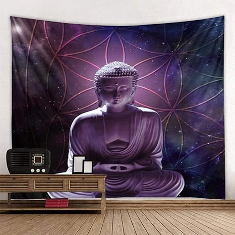 Amazon Co Jp インド つ 星 仏像 タペストリー 壁掛け 仏教 紫 仏像 タペストリー サイケデリック ヒッピー 壁掛けタペストリ リビングルーム用 寝室 寮 A 230x180cm 91x71インチ ホーム キッチン