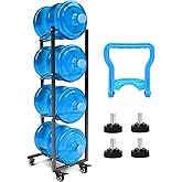 XXSJ 5 Gallon Water Jug Holder with 4 Wheels 4 Tier 5 Gal Water Bottle Storage Rack Stand for Home Kitchen Office Gym Garage
