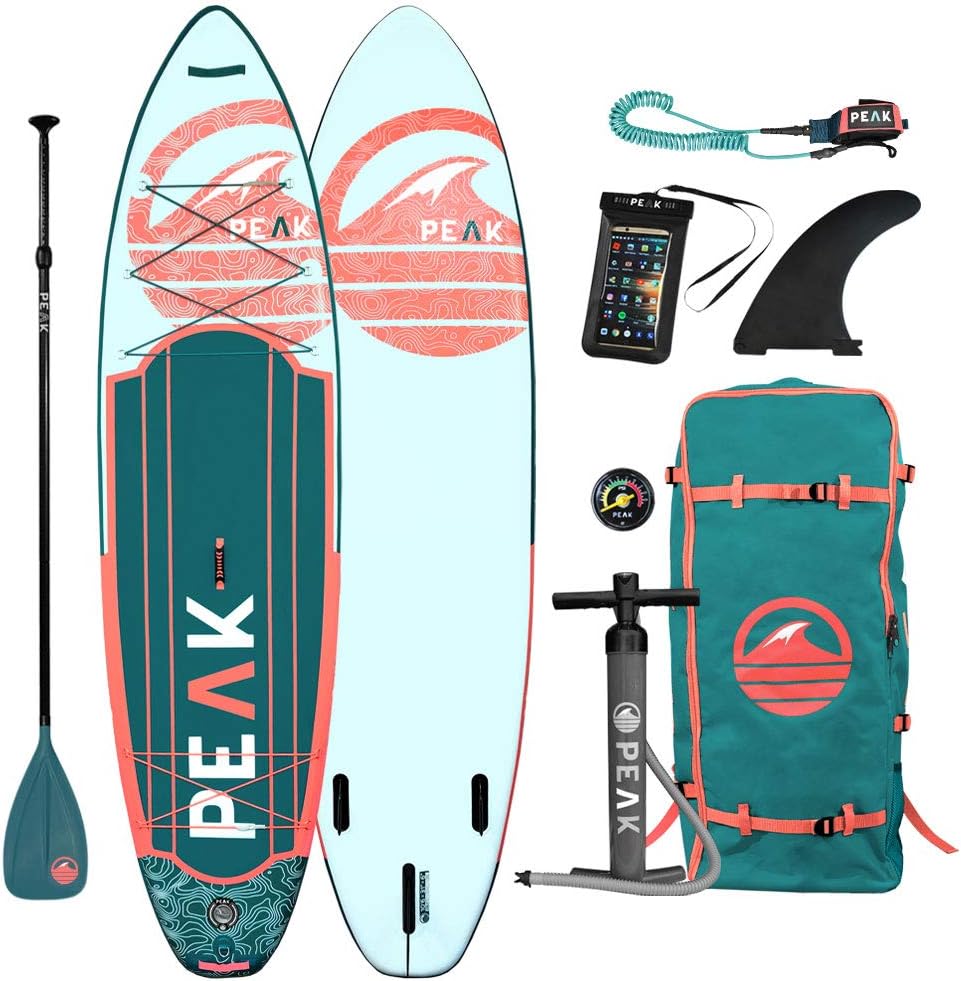 Peak Expedition Inflatable Stand Up Paddle Board — Durable Lightweight Touring SUP with Stable Wide Stance — 10'6" or 11' Long x 32" Wide x 6" Thick