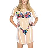 ALIREVERIE Women's Funny Bikini Shirt Cover Up Beach Pool Party Short Sleeve T-Shirt Dress