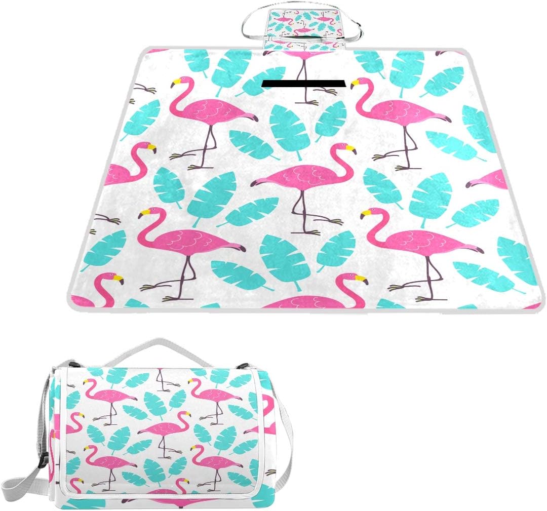 XINGAKA Manta de Picnic Impermeable，Cute Dibujos Animados Flamencos
