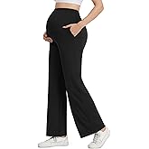 KEEPGYM Maternity Wide Leg Pants Over The Belly - Buttery Soft Pregnancy Dress Work Pants with Pockets Yoga Lounge Casual