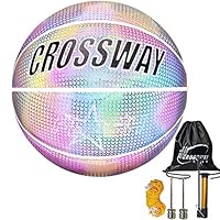 ALLOMN Luminous Basketball, Bright Reflective Night Game Street PU Glowing Basketball NO.7, Glow in The Dark Basketball with Ball Bag, Inflator, Net Bag, Ball Needles Boy Sports Gift (A)