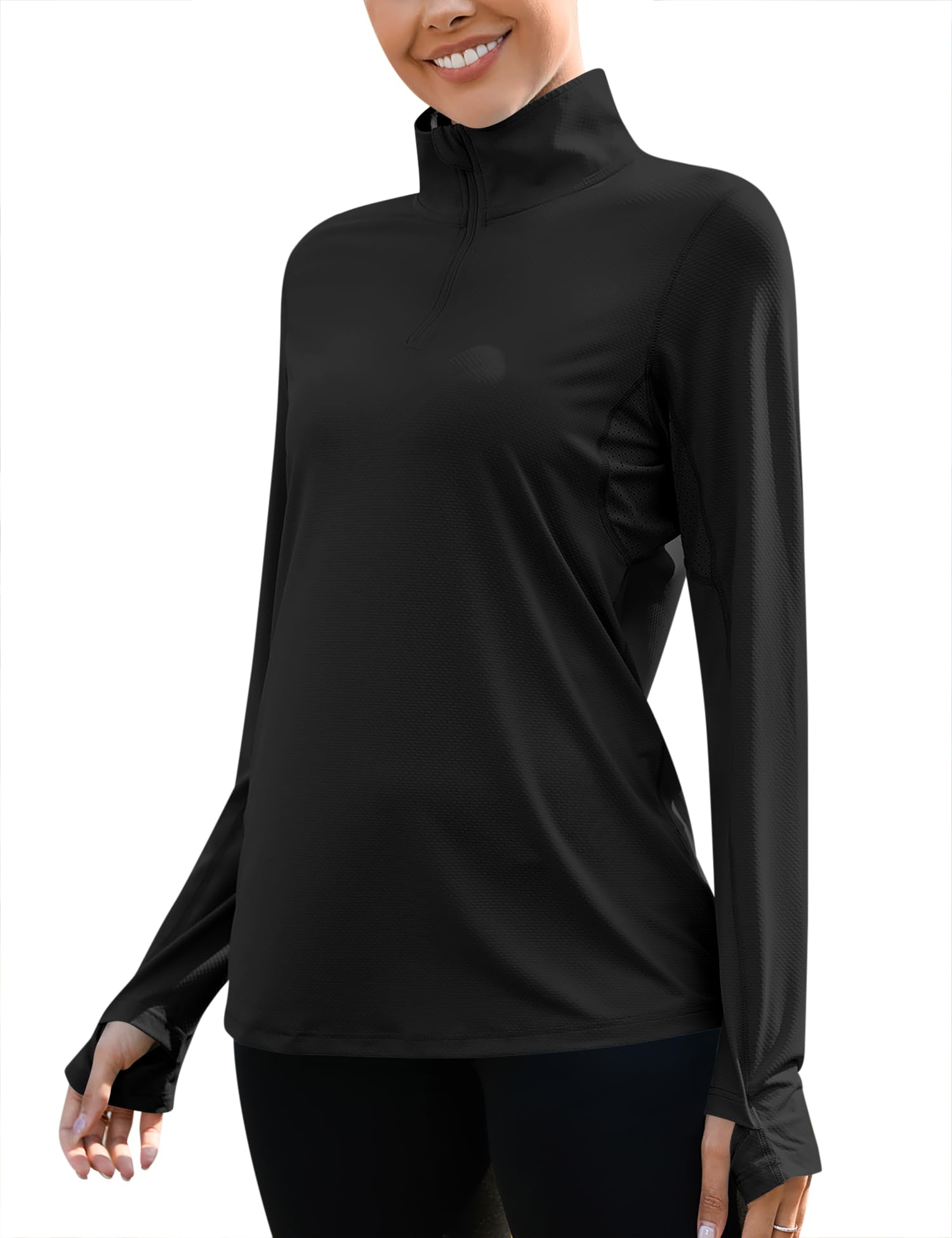 Photo 1 of LUYAA Women's UV Protection Fishing Shirts Quarter Zip Womens UPF 50+ Long Sleeve Shirts Golf Shirts Workout Tops Black