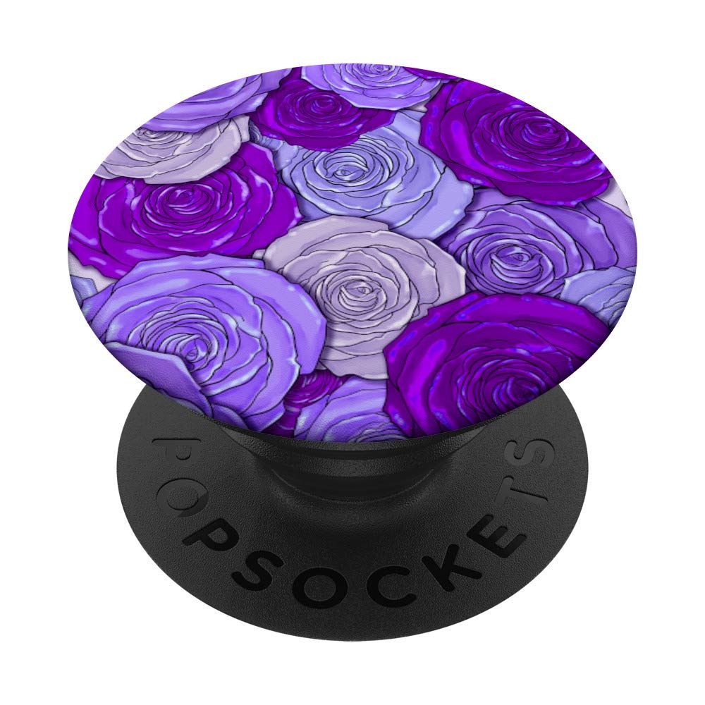 Rose Purple Flower Cell Phone Button Pop Up Rose Pattern PopSockets PopGrip: Swappable Grip for Phones & Tablets