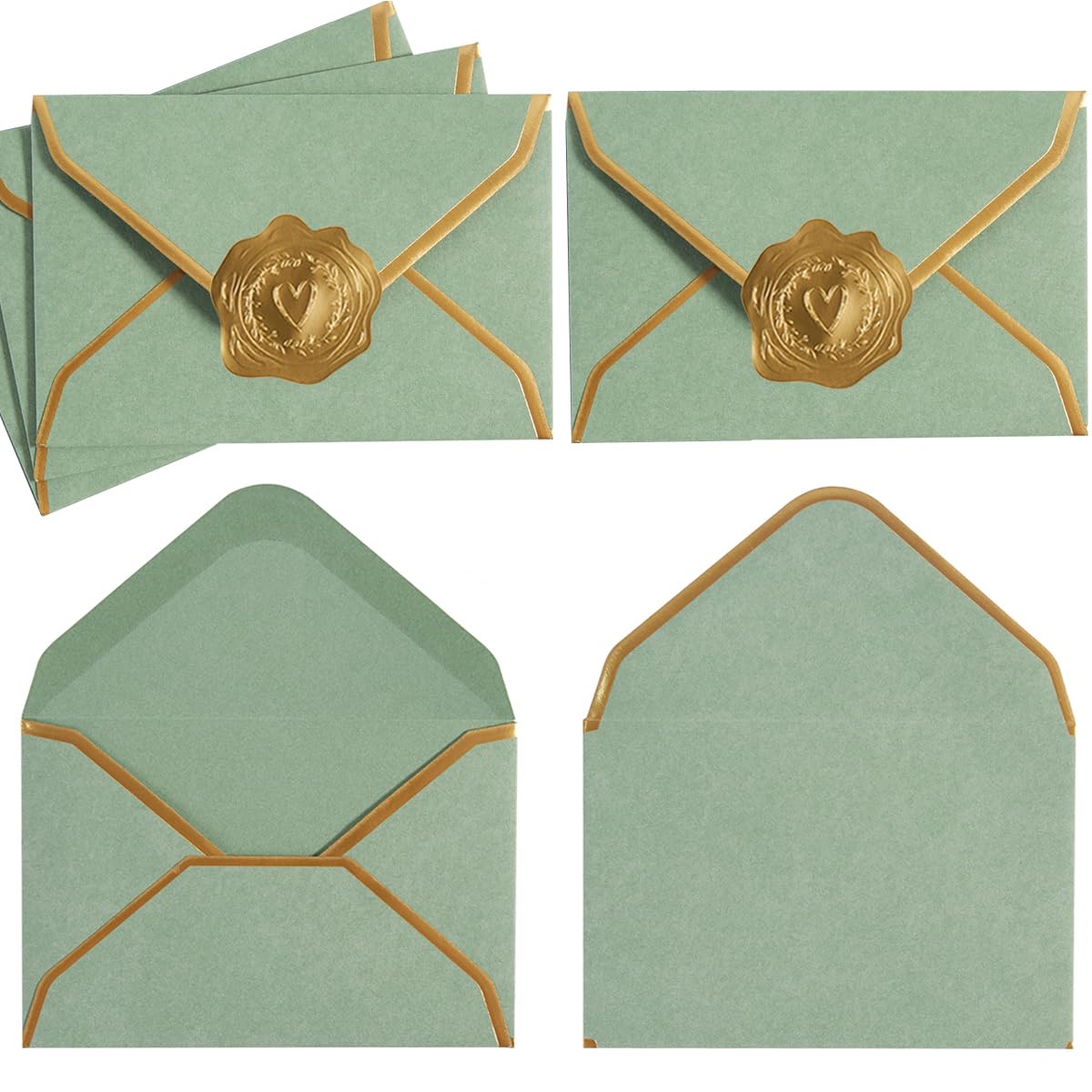 Photo 1 of 100 Pieces Mini Gift Card Envelopes Colorful V Flap Small Envelopes with Gold Border for Blank Note Cards, Business Gift Cards (Sage Green, 4 x 2.7 Inches)