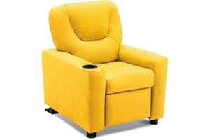 MCombo Kids Recliner Chair with Cup Holders for Boys and Girls Room,Armrest Sofa Couch with Cup Holder for Toddlers,Faux Leather 7240 (Yellow)