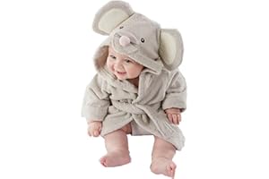Baby Bath Robe Mouse Style Hooded Cotton Baby Bathrobe with Ears Absorbent Warm Skin-Friendly Robe with Waist Tie for Home, S