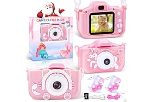 Pistroy Kids Camera, Toddler Camera Toys, 2 Protective Silicone Cover for HD Digital Camera, Birthday Gifts for Kids, Boys and Girls Age 3-12, Includes 32GB SD Card (Pink)