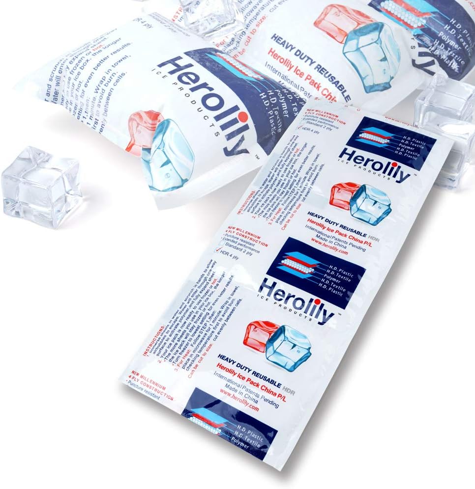 HEROLILY Advanced Reusable (HDR) Heat & Ice Sheets Packs, Extreme Freeze Cooler, for Food Hiking Camping Outdoor, 11" x 5" 4 Ply Re-freezable Non Toxic Leakproof Refrigerant Pack