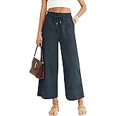LOMON Wide Leg Pants for Women High Waisted Palazzo Pants Work Casual Flowy Trousers with Pockets Navy Blue S