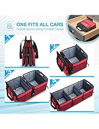 Organizador de maletero de coche portátil y plegable con herramientas y 3 compartimentos grandes y asa actualizada, compatible con SUV Car Truck Auto