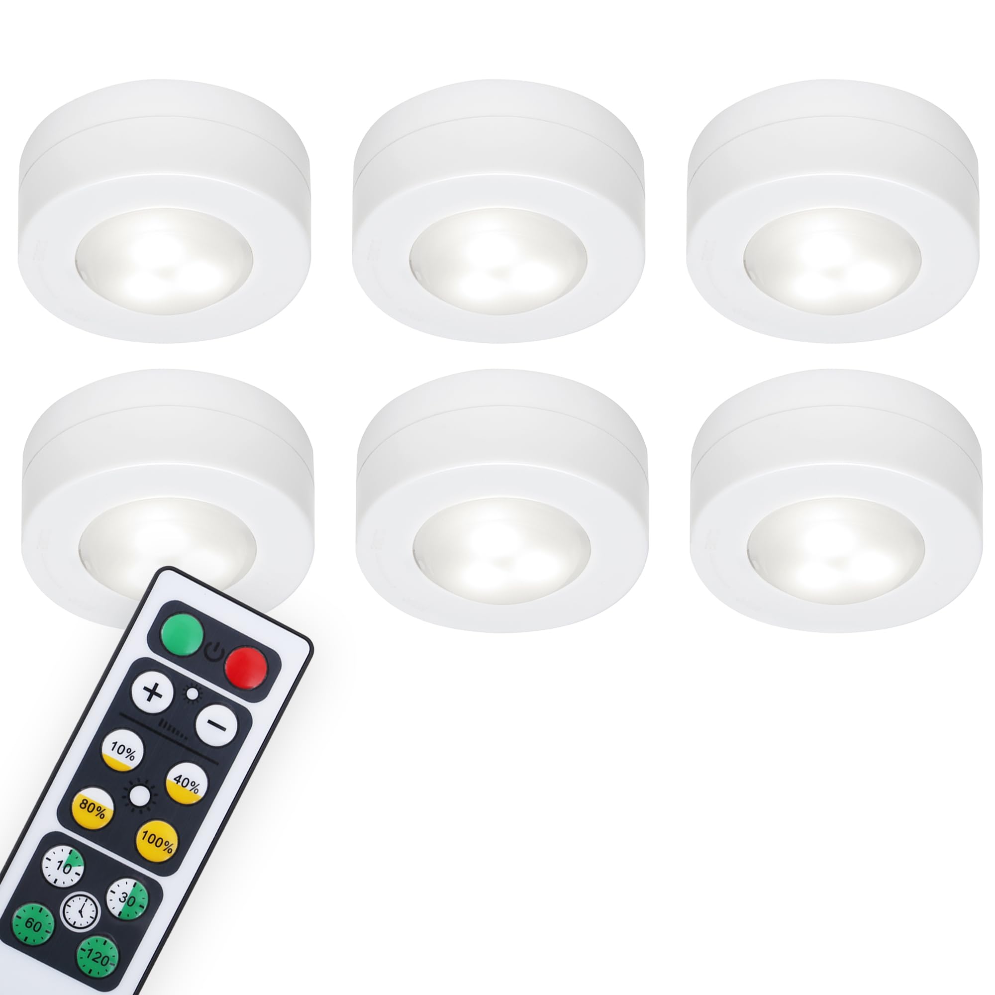 BRILONER Leuchten - Set of 6 LED Cupboard Lights with Remote Control, dimmer, Functional Light, bedrooms Night Light, Including a Timer Feature and 3M-Adhesive Pads, White, Plastic, 0.8 W, 58 x 26 mm