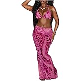 Milumia Women's 3 Piece Swimsuit Tie Dye Halter Triangle Bikini Set Bathing Suit with Coverup