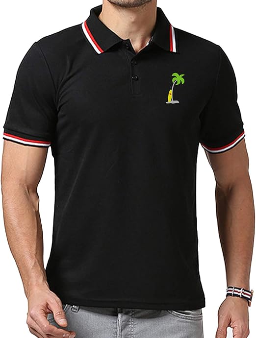 Mens Regular-fit Cotton Polo T Shirt Embroidery Palm Tree Beach Black at Amazon Menâs Clothing store