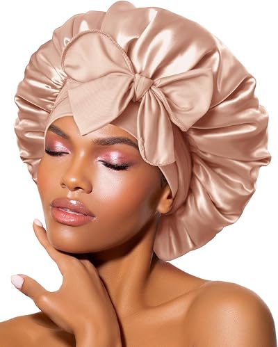 BONNET QUEEN Silk Bonnet for Sleeping Champagne Adjustable Satin Hair Wrap