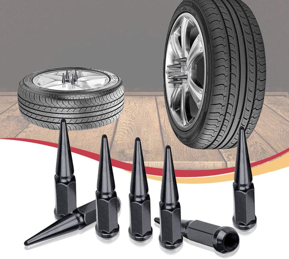 Spike Lug Nuts 12X1.25 24 pc Compatible with Aftermarket Parts w/ 1 Key, Black: Automotive