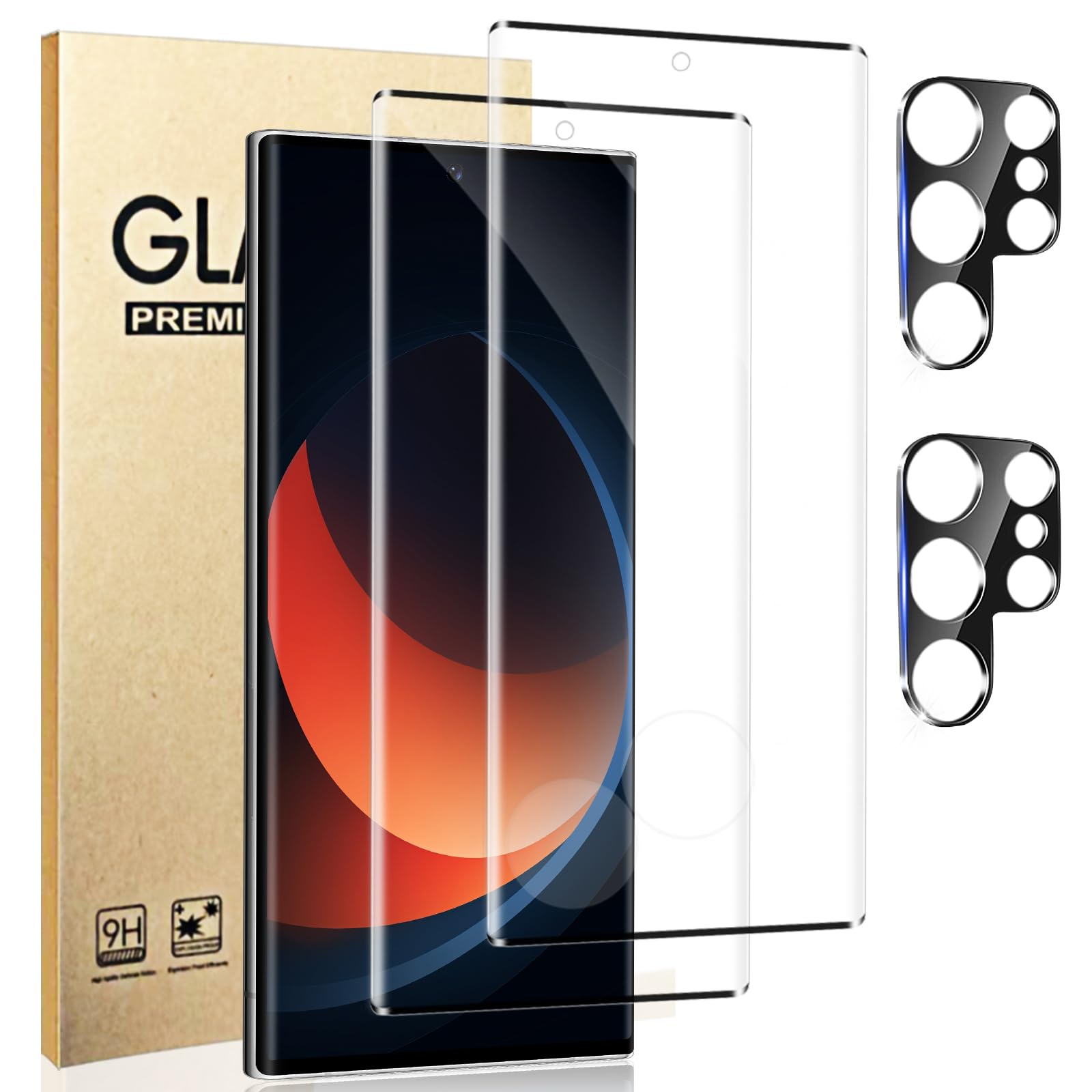 Photo 1 of [2+2 Pack] Galaxy S22 Ultra Screen Protector and Camera Lens Protector, Fingerprint Unlock, HD Clear 9H Hardness Scratch Resistant, 3D Full Coverage Tempered Glass, for Galaxy S22 Ultra (6.8 Inch)