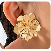 Gold Statement Earrings for Women,Chunky Gold Big Flower Earrings,Large Floral Dangle Earring Fashion Flower Jewelry