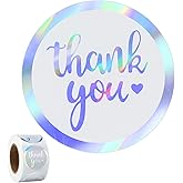 joycraft 500Pcs Thank You Stickers, 1.5 inch Holographic Rainbow Silver Gift Stickers Roll, Round Thank You Labels for Small Business, Envelope Seals, Gift Wrapping, Bags
