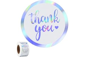 joycraft 500Pcs Thank You Stickers, 1.5 inch Holographic Rainbow Silver Gift Stickers Roll, Round Thank You Labels for Small Business, Envelope Seals, Gift Wrapping, Bags