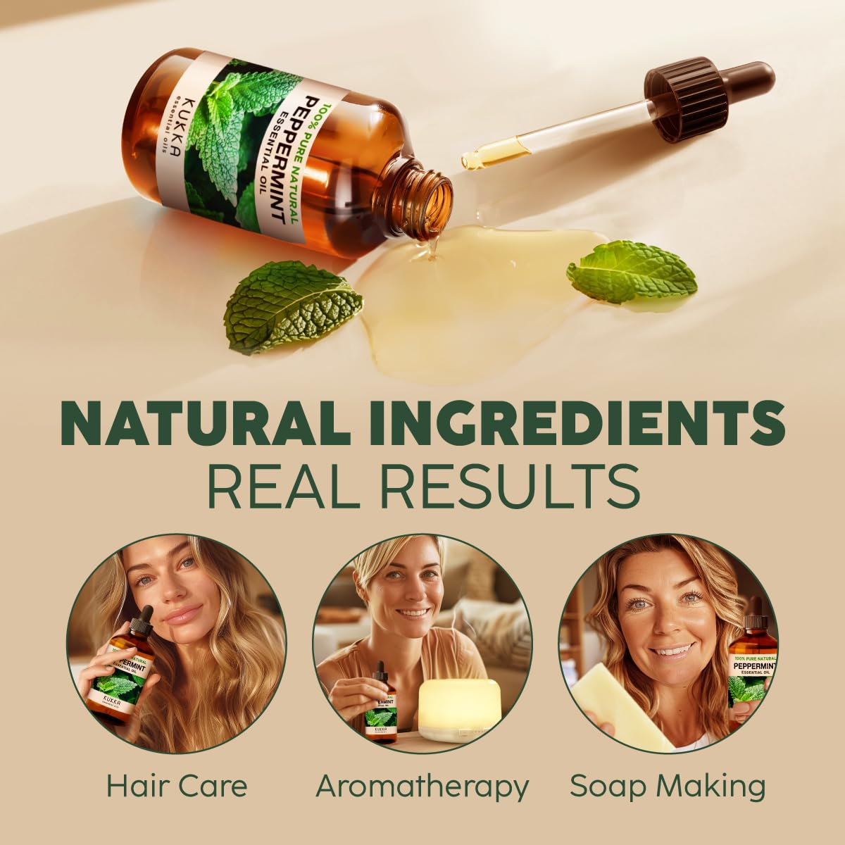 KUKKA 100% Pure & Natural Essential Oils Peppermint Oil for Skin, Hair, Diffuser, & DIY Soap Making Scents(4 Fl Oz/118 ml)