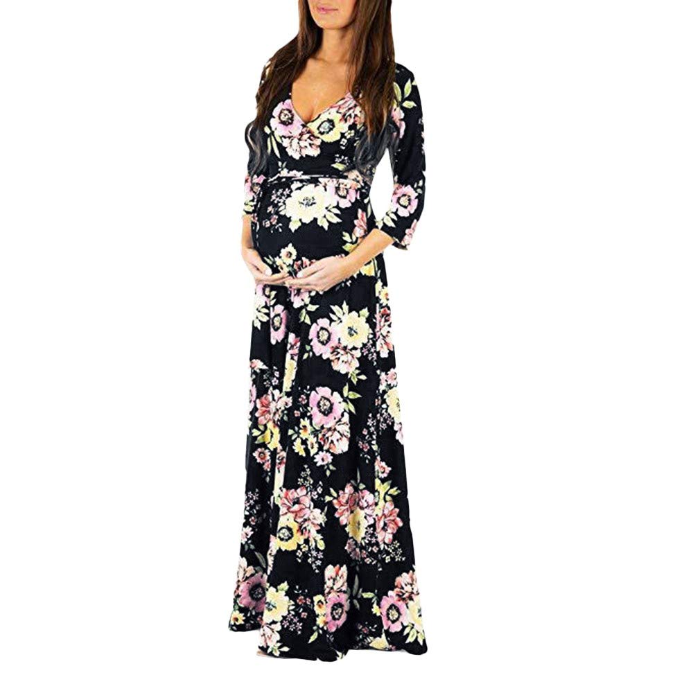 Maternity Dress Sunday77 V Neck Lace 3 4 Sleeve A Line Floor