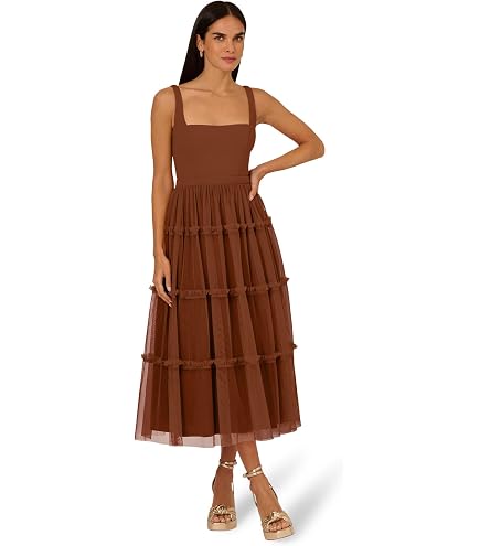 mesh overlay tiered midi cocktail dress adrianna papell Women's Embroidered Dress, Pink/Black, 8 Papell floral The Hollies Long Cool _bestseller 100% polyester. Color:Woodbury-Java
