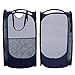YAZER Pack of 2 Foldable Pop-Up Laundry Hamper with Side Pocket, Durable Mesh Hamper Clothes Laundry Basket Storage Bag with Reinforced Carry Handles for Dirty Clothes (Dark Blue)