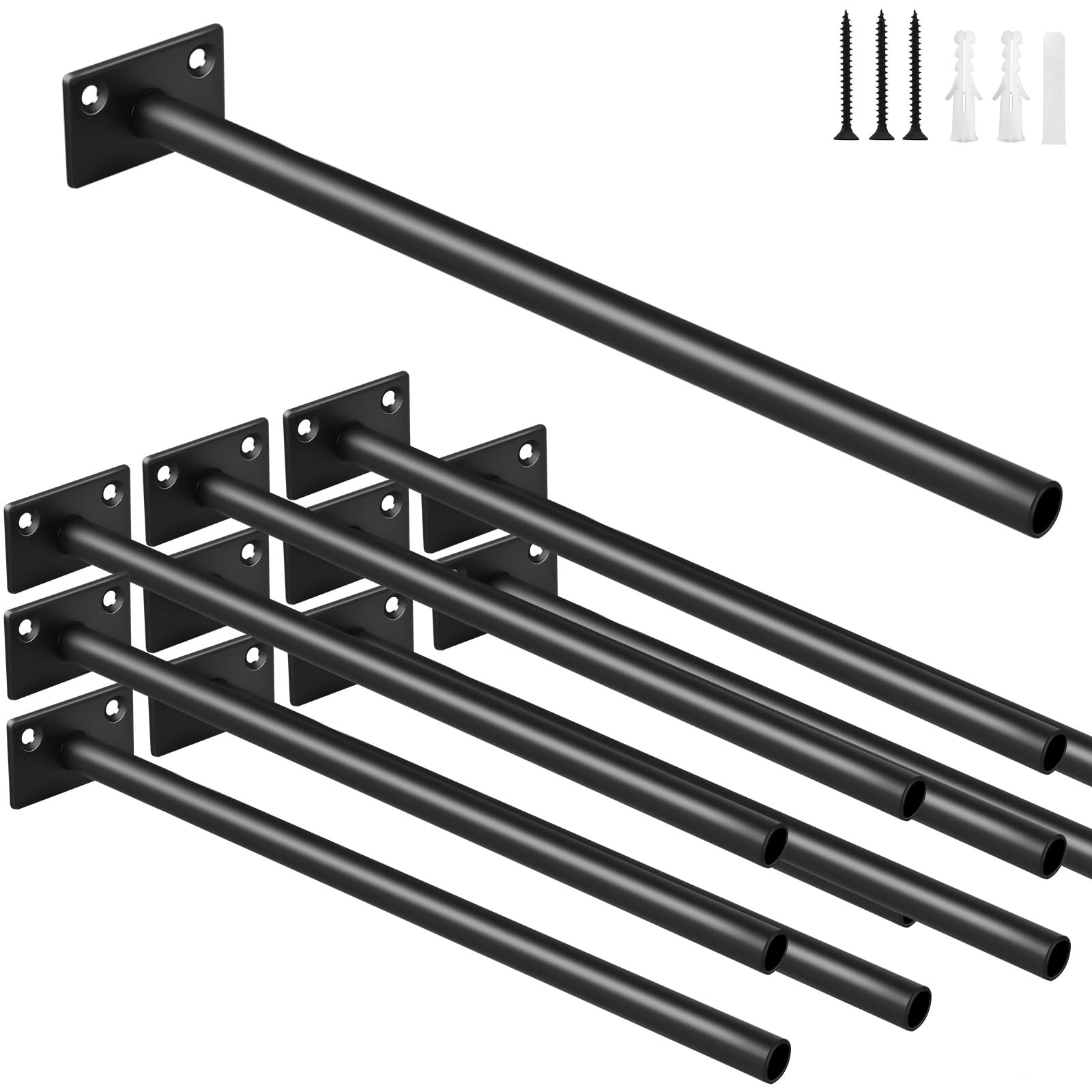 Photo 1 of 12 Pcs 10" Black Steel Floating Shelf Bracket Blind Shelf Supports - Hidden Brackets for Floating Wood Shelves - Concealed Blind Shelf Support – Screws and Wall Plugs Included