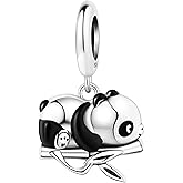 NUJIFFY 925 Sterling Silver Charms Beads for Bracelets Necklaces, Black Panda Bamboo Animal Pendant, Cute Jewelry Birthday Gifts for Women Men Lovers Sister