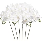 INSUNSIX White Orchids Artificial Flowers 6PCS Silk Orchids 35" Faux Orchid Stems Silk Orchid That Look Real for Wedding Home Centerpieces Table Decor(White)