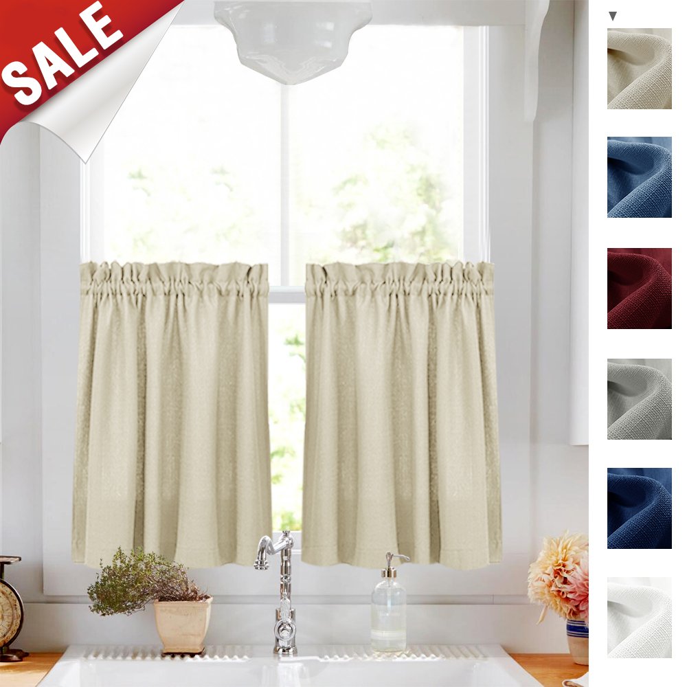 Tier Curtains 24 Inch Rod Pocket For Kitchen Casual Weave Textured