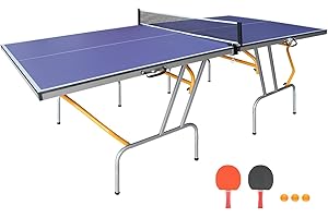 ZYERCH Compact Ping Pong Table, 8ft Mid-Size Indoor/Outdoor Table Tennis Game Set, Foldable, Portable Table Tennis Table with Net, 2 Table Tennis Paddles and 3 Balls