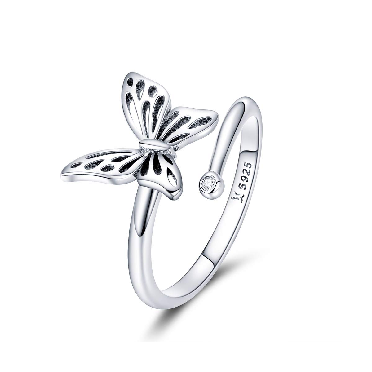 925 Sterling Silver Dainty Butterfly Expandable Open Cuff Rings Adjustable Animal Promise Band Ring for Women Teen Girls