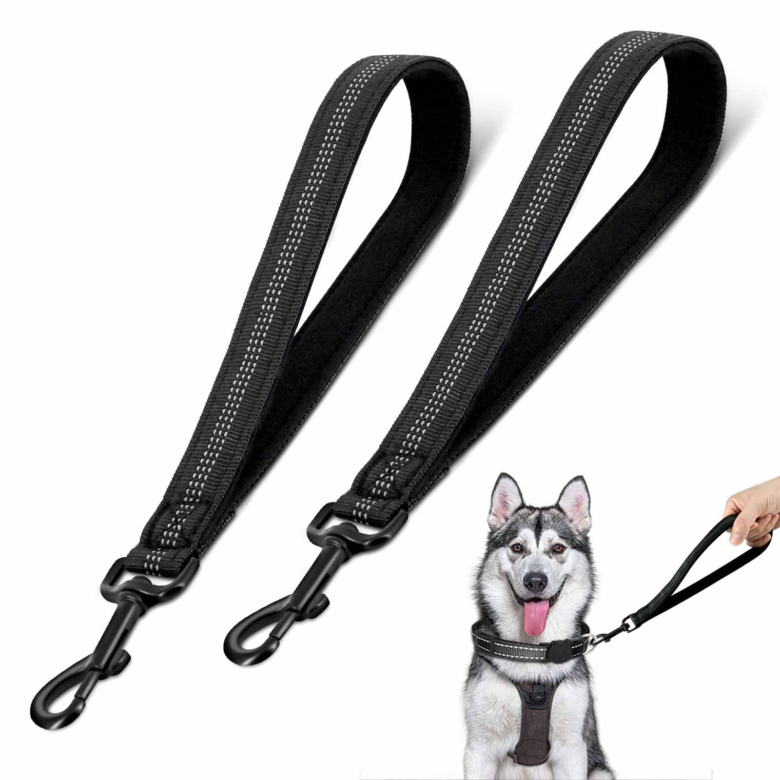 Reflective Short Dog Lead with Padded Handle - Durable Nylon Traffic Lead Training Walking Leash for Medium Large Dog (Black, 11.8IN)
