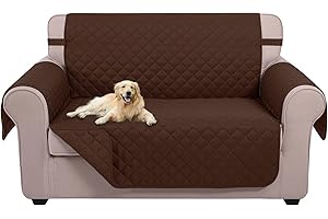 U-NICE HOME Loveseat Sofa Cover Reversible Couch Cover for Dogs with Elastic Straps Water Resistant Furniture Protector for Pets Couch Cover for 2 Cushion Couch (Loveseat, Brown/Brown)