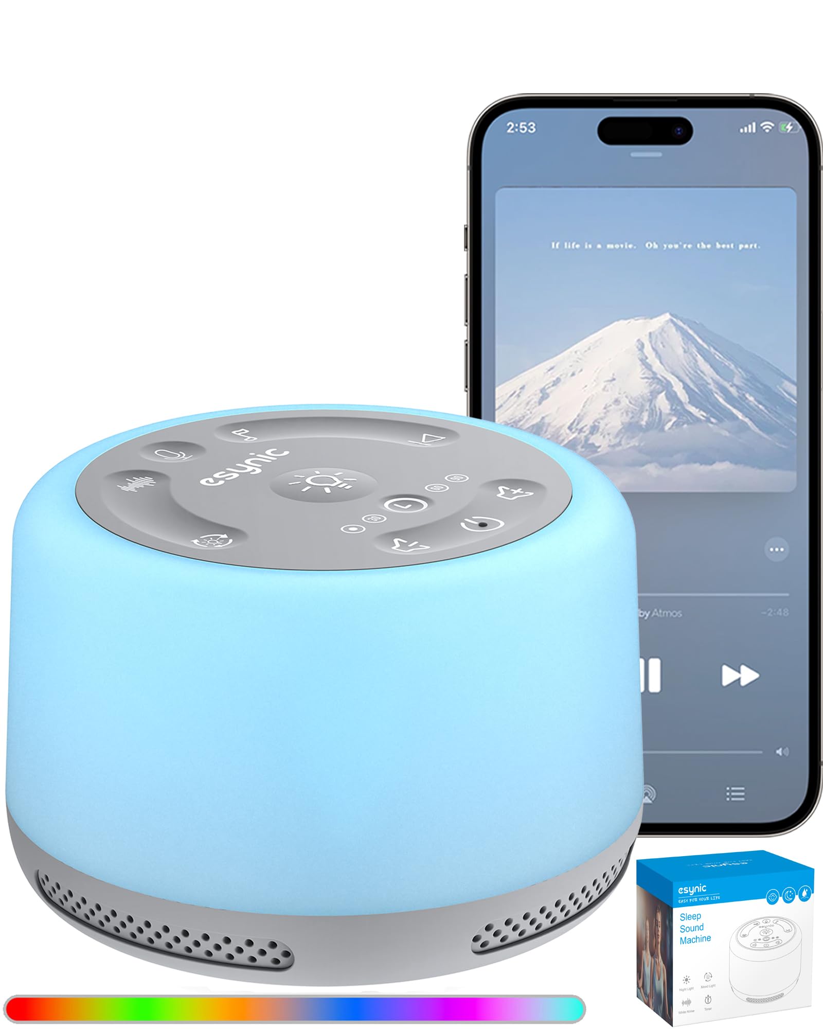 eSynic White Noise Machine for Adults Sleep Rechargeable Baby Sound Noise Machine Support|30 Snoothing Sounds|7 Night Lights|Bluetooth|3-Timed Setting etc for Kids Babies to Deep Sleep