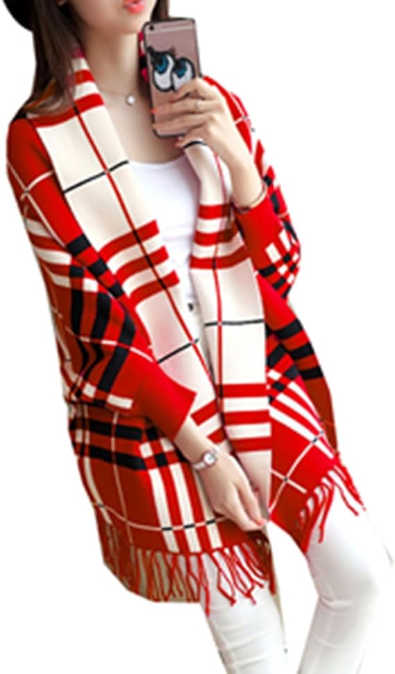 Amazon レディース カーディガン ポンチョ風 コーディネート ニットコート 春秋冬 長袖 あったか ショール ふんわり ４色 体型カバー ブルー レッド 女性 ストール 柔らかい F 着痩せ カジュアル フリーサイズ パフスリーブ カーディガン ボレロ 通販