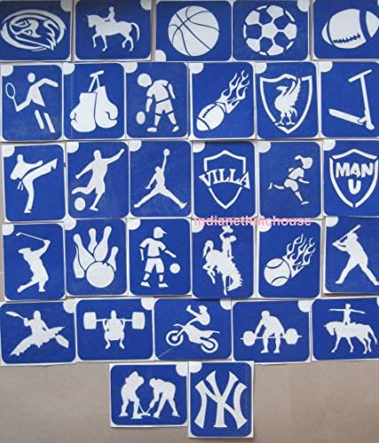 30 X Stencil Packs (One Use) SPORTS THEMED for Glitter Tattoos / Airbrush / Cakes / Henna - Children Kids Parties, Fund Raising, Community Events, Pta, Charity