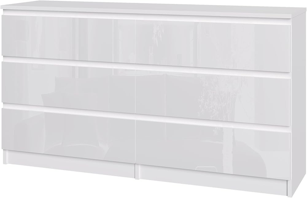 Panana Modern High Gloss Drawer Cabinet 6 Drawers White Bedside Table