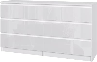 Panana Modern High Gloss Drawer Cabinet 6 Drawers White Bedside Table