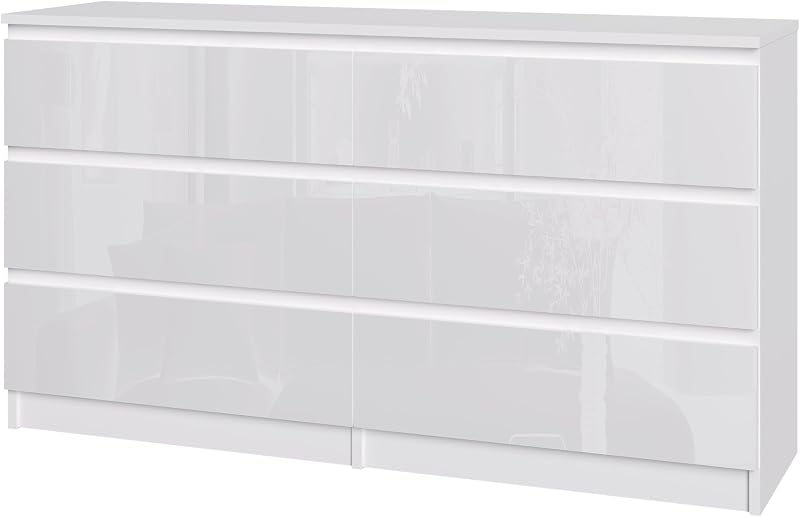 Panana Modern High Gloss Drawer Cabinet 6 Drawers White Bedside Table
