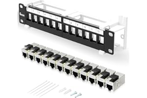 Enmane 12 Port Patch Panel CAT6a Patch Panel (EC Listed) Wall Mount 10 Inch Bracket Included for Cat6, Cat5e, Cat5 Cabling (1U CAT6a)