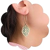 Iaceble Boho Leaf Hoop Dangle Earrings Blue Leaf Earrings Leave Drop Earrings Leaf Hoop Earrings Jewelry for Women
