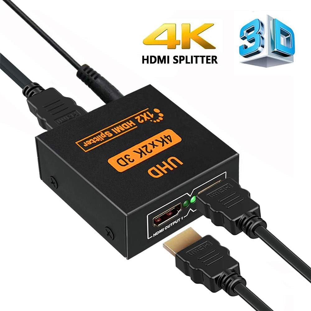 HDMI Splitter - 4K V1.4 HDCP, Powered HDMI Splitter Supports 3D 4K@30HZ Full HD1080P for Xbox PS4 PS3 Fire Stick Apple TV HDTV Roku Blu-Ray Player - Power Adapter Included