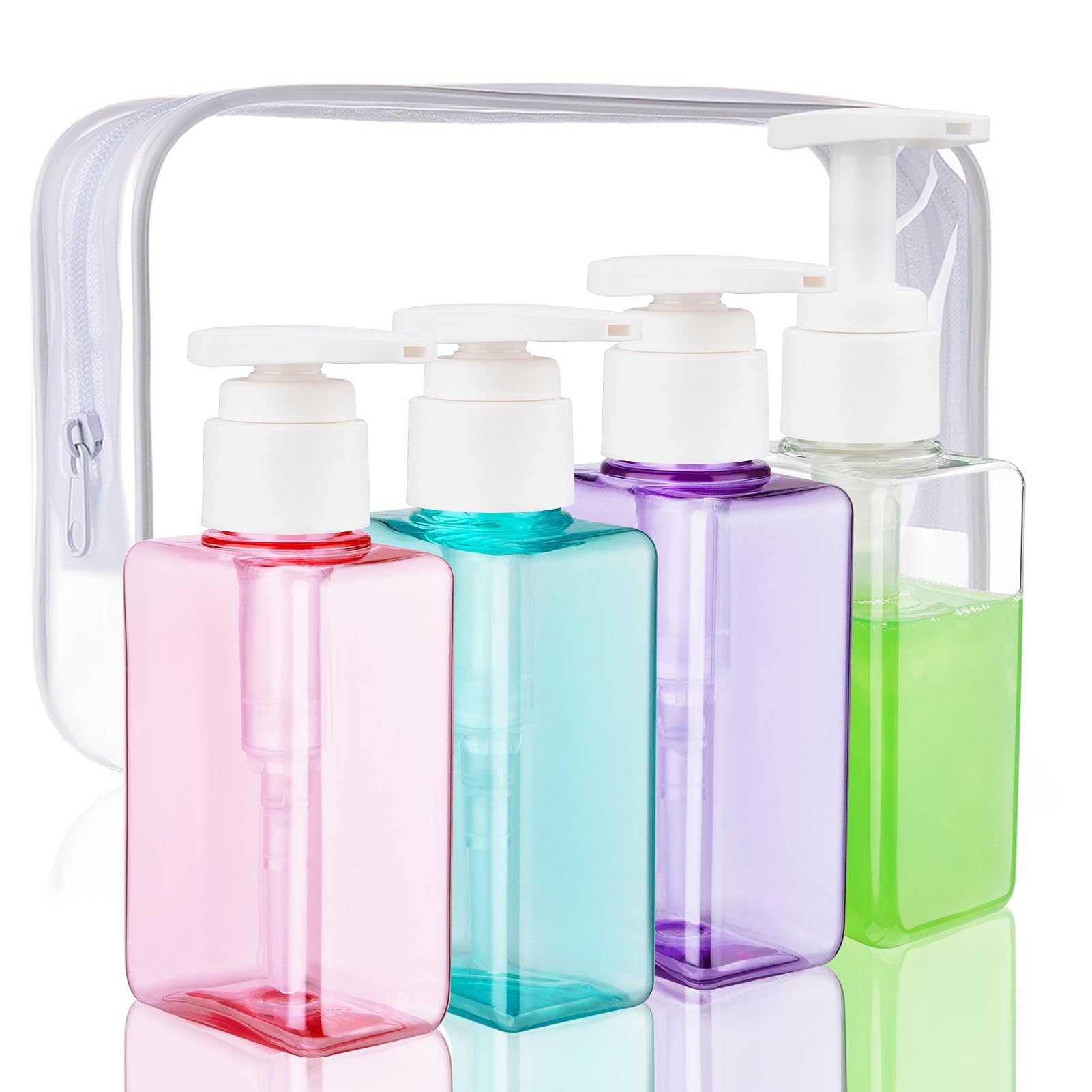 Travel Bottles Travel Accessories Toiletries 4 Pack 3.7oz/110ml Shampoo and Conditioner Bottles Empty Plastic Pump Bottle Dispenser(Multicolored4PCS)