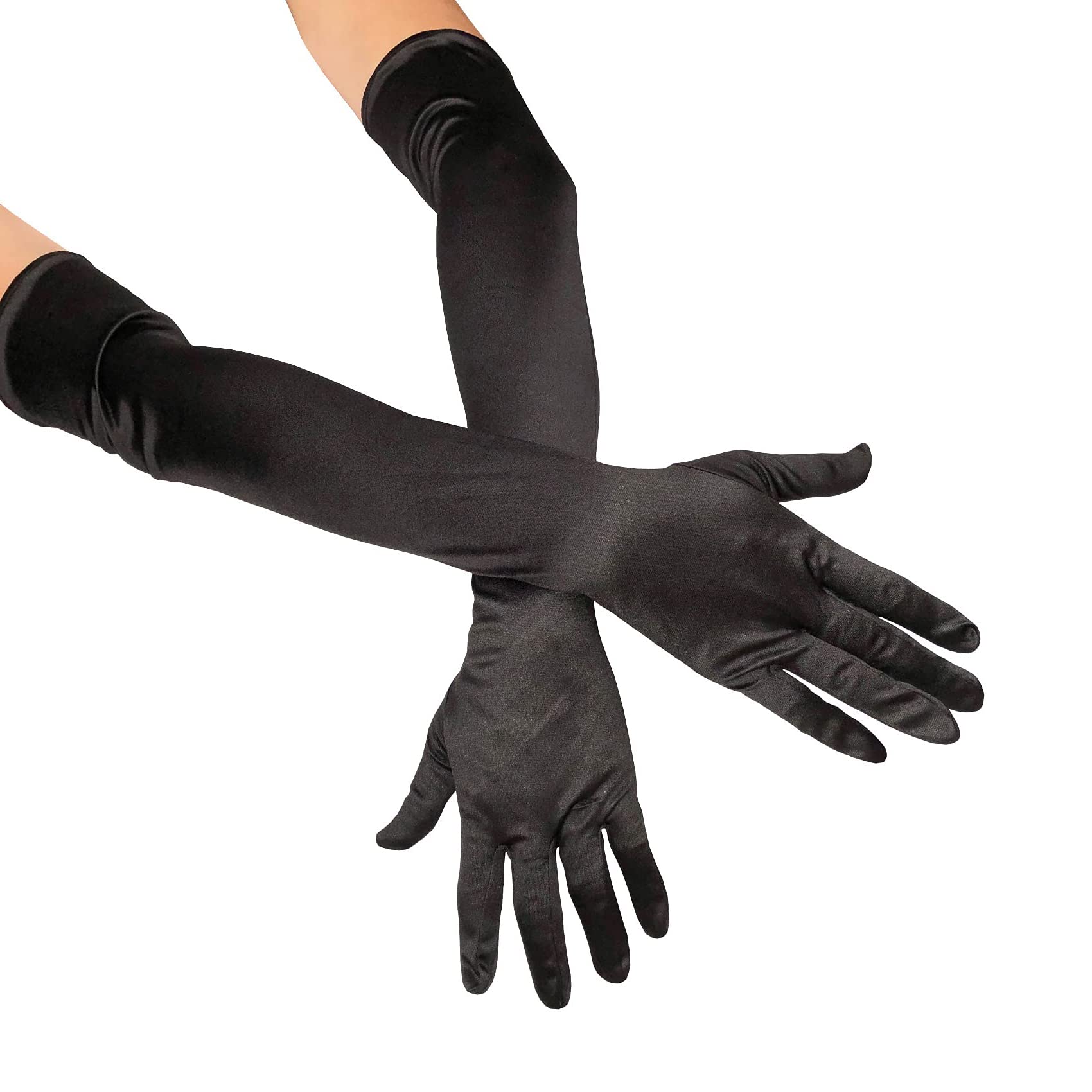 SYAYA Long Satin Opera Glove For Women Formal, Elbow Length Glove For Bridal Evening Dance/Tea Party/Church/Wedding W-G-1, Black, One Size