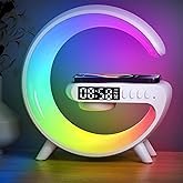LeeNabao New Wireless Speaker Charger, Atmosphere Light with Wireless Charging Function, Table Lamp, Bedside Lamp with Alarm Clock & Charging Function, Bedroom Bedside Lamp, Gifts (White)